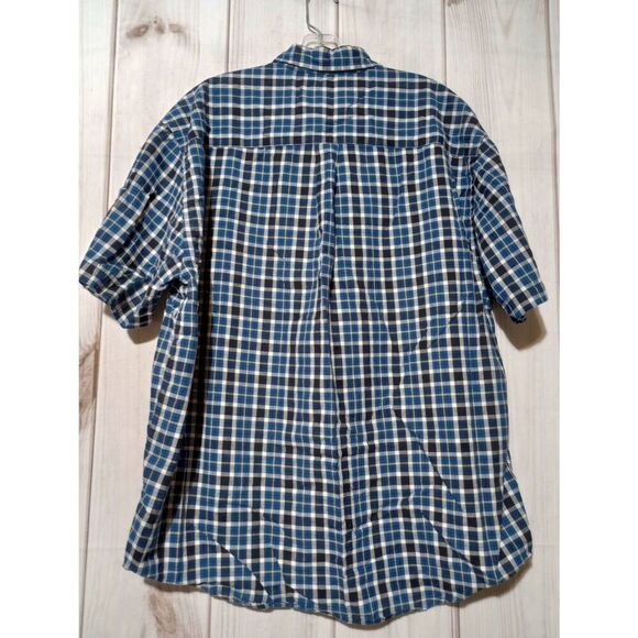Eddie Bauer Shirt Men's Large Navy Blue Plaid Button Front Short Sleeve - Picture 2 of 6
